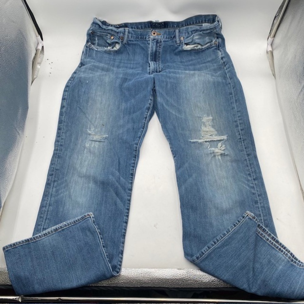 Lucky Brand 181 Relaxed Straight Jeans Mens 36x32 Blue Distressed Ripped Denim